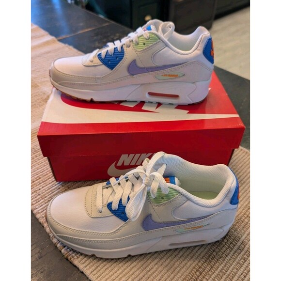 Nike Shoes - Nike Air Max 90 LTR GS CD6864-128 White/Purple Pulse/Phantom/Photo Blue 6.5Y W8